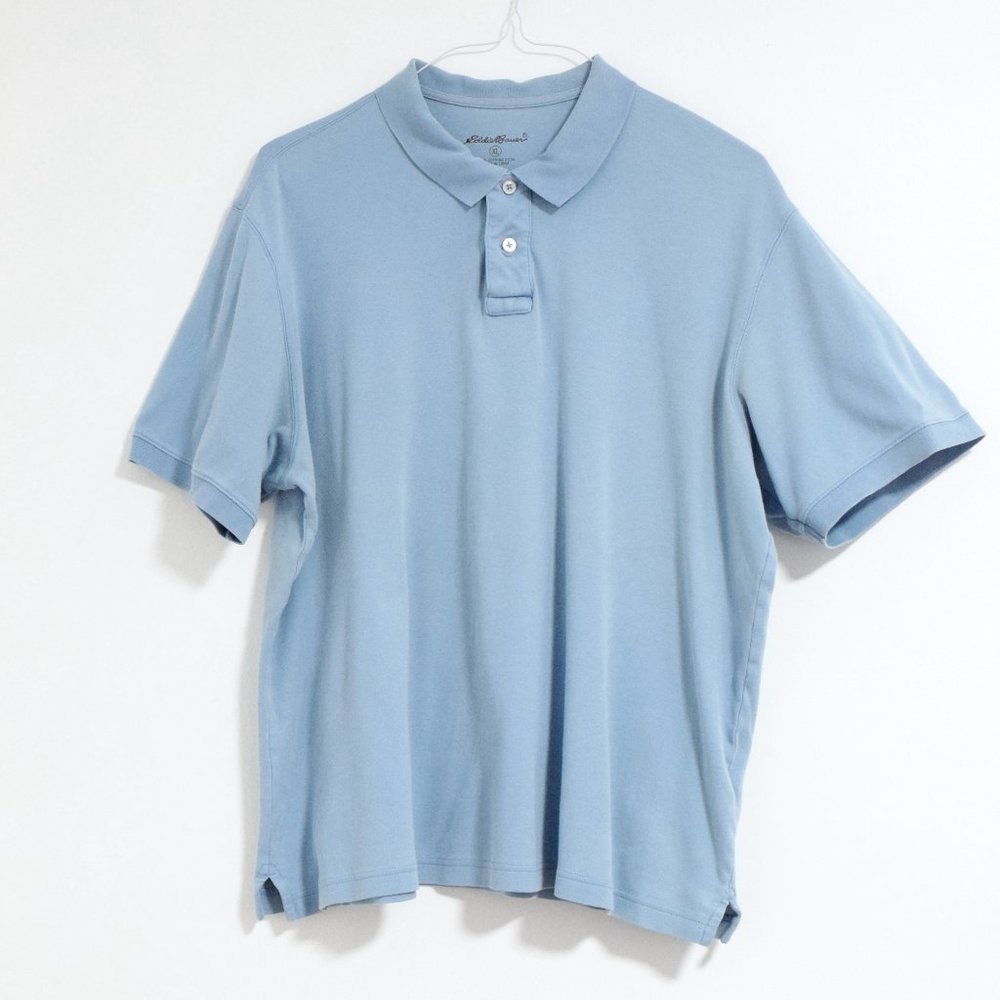 EDDIE BAUER Light Blue Cotton Golf Short Sleeve Polo Shirt | Size XL
